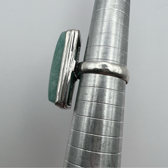 New Amazonite Stone Crystal Silver Overlay Ring Size 7 - Picture 4 of 9